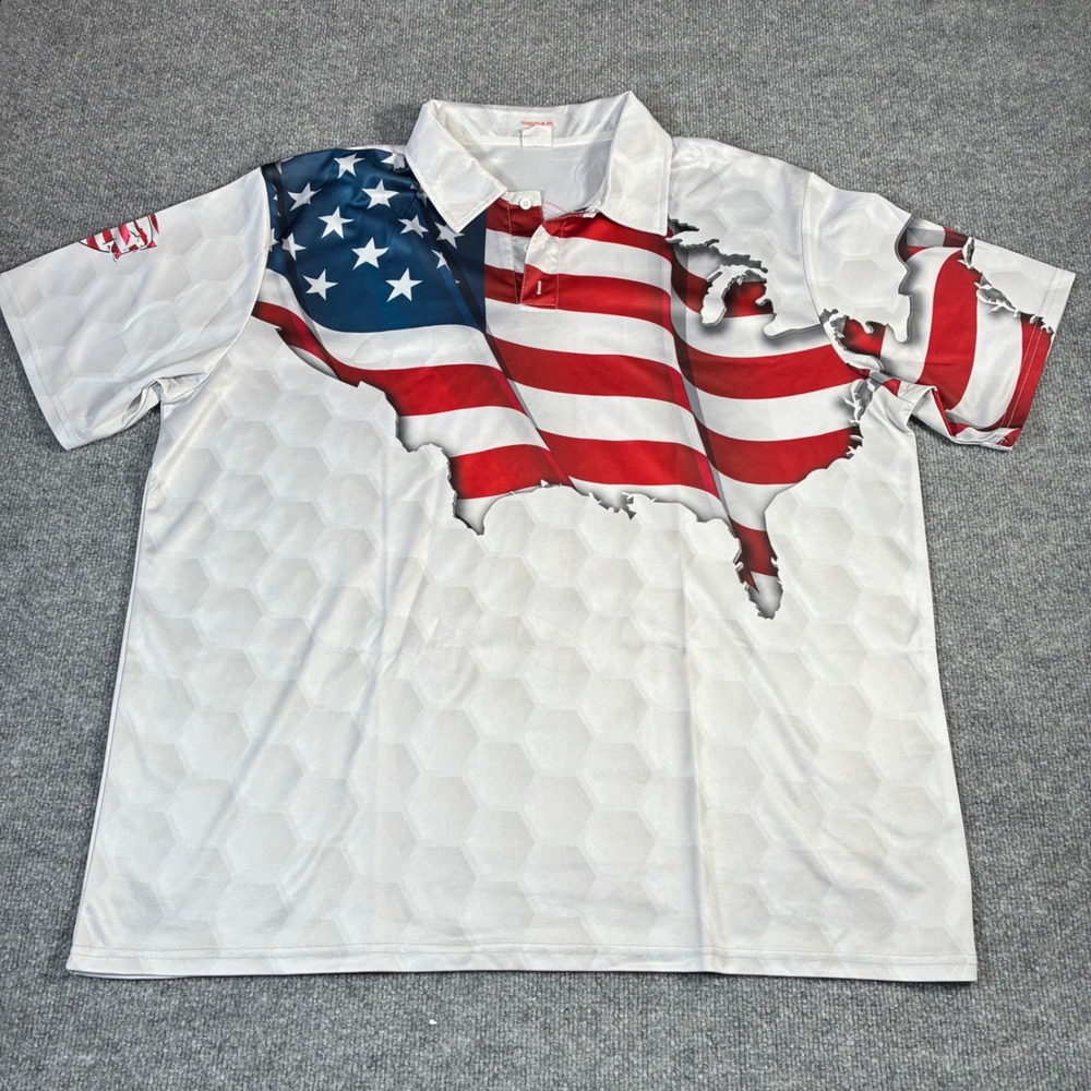 Lasfour Golf Polo Shirt Mens XXL White USA Flag Golf Clubs Performance POQQ27138